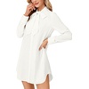 image:imageLYANER Womens Long Sleeve Mini Shirt Dress Button Down Bow Tie Mock Neck Short Dresses with PocketsSolid White
