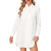 image:imageLYANER Womens Long Sleeve Mini Shirt Dress Button Down Bow Tie Mock Neck Short Dresses with PocketsSolid White