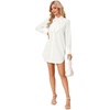 image:imageLYANER Womens Long Sleeve Mini Shirt Dress Button Down Bow Tie Mock Neck Short Dresses with PocketsSolid White
