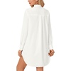 image:imageLYANER Womens Long Sleeve Mini Shirt Dress Button Down Bow Tie Mock Neck Short Dresses with PocketsSolid White