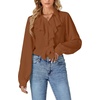 image:imageLYANER Womens Long Sleeve Ruffle Blouse Dressy Ruffled Collar Button Down Shirts Victorian TopsBrown
