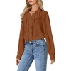 image:imageLYANER Womens Long Sleeve Ruffle Blouse Dressy Ruffled Collar Button Down Shirts Victorian TopsBrown