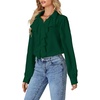 image:imageLYANER Womens Long Sleeve Ruffle Blouse Dressy Ruffled Collar Button Down Shirts Victorian TopsDark Green