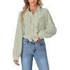image:imageLYANER Womens Long Sleeve Ruffle Blouse Dressy Ruffled Collar Button Down Shirts Victorian TopsLight Green