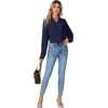 image:imageLYANER Womens Long Sleeve Ruffle Blouse Dressy Ruffled Collar Button Down Shirts Victorian TopsNavy Blue