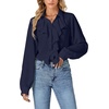 image:imageLYANER Womens Long Sleeve Ruffle Blouse Dressy Ruffled Collar Button Down Shirts Victorian TopsNavy Blue