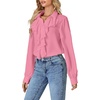 image:imageLYANER Womens Long Sleeve Ruffle Blouse Dressy Ruffled Collar Button Down Shirts Victorian TopsPink