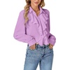 image:imageLYANER Womens Long Sleeve Ruffle Blouse Dressy Ruffled Collar Button Down Shirts Victorian TopsPurple