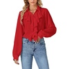 image:imageLYANER Womens Long Sleeve Ruffle Blouse Dressy Ruffled Collar Button Down Shirts Victorian TopsRed