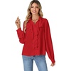 image:imageLYANER Womens Long Sleeve Ruffle Blouse Dressy Ruffled Collar Button Down Shirts Victorian TopsRed