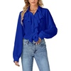 image:imageLYANER Womens Long Sleeve Ruffle Blouse Dressy Ruffled Collar Button Down Shirts Victorian TopsRoyal Blue