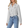 image:imageLYANER Womens Long Sleeve Ruffle Blouse Dressy Ruffled Collar Button Down Shirts Victorian TopsStriped Black