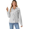 image:imageLYANER Womens Long Sleeve Ruffle Blouse Dressy Ruffled Collar Button Down Shirts Victorian TopsStriped Black