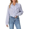 image:imageLYANER Womens Long Sleeve Ruffle Blouse Dressy Ruffled Collar Button Down Shirts Victorian TopsStriped Blue