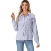 image:imageLYANER Womens Long Sleeve Ruffle Blouse Dressy Ruffled Collar Button Down Shirts Victorian TopsStriped Blue