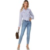 image:imageLYANER Womens Long Sleeve Ruffle Blouse Dressy Ruffled Collar Button Down Shirts Victorian TopsStriped Blue