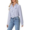 image:imageLYANER Womens Long Sleeve Ruffle Blouse Dressy Ruffled Collar Button Down Shirts Victorian TopsStriped Blue