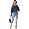 image:imageLYANER Womens Long Sleeve Ruffle Blouse Dressy Ruffled Collar Button Down Shirts Victorian TopsTeal Blue