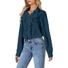image:imageLYANER Womens Long Sleeve Ruffle Blouse Dressy Ruffled Collar Button Down Shirts Victorian TopsTeal Blue