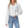 image:imageLYANER Womens Long Sleeve Ruffle Blouse Dressy Ruffled Collar Button Down Shirts Victorian TopsWhite