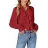 image:imageLYANER Womens Long Sleeve Ruffle Blouse Dressy Ruffled Collar Button Down Shirts Victorian TopsWine Red