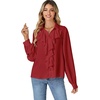 image:imageLYANER Womens Long Sleeve Ruffle Blouse Dressy Ruffled Collar Button Down Shirts Victorian TopsWine Red