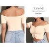image:imageLYANER Womens Off Shoulder Ruched Short Sleeve Rib Knit Sexy Crop Top BlouseDark Apricot