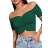 image:imageLYANER Womens Off Shoulder Ruched Short Sleeve Rib Knit Sexy Crop Top BlouseDark Green