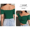 image:imageLYANER Womens Off Shoulder Ruched Short Sleeve Rib Knit Sexy Crop Top BlouseDark Green