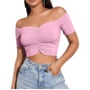 image:imageLYANER Womens Off Shoulder Ruched Short Sleeve Rib Knit Sexy Crop Top BlousePink