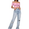 image:imageLYANER Womens Off Shoulder Ruched Short Sleeve Rib Knit Sexy Crop Top BlousePink