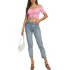 image:imageLYANER Womens Off Shoulder Ruched Short Sleeve Rib Knit Sexy Crop Top BlousePink
