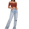 image:imageLYANER Womens Off Shoulder Ruched Short Sleeve Rib Knit Sexy Crop Top BlousePure Caramel