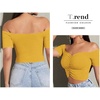 image:imageLYANER Womens Off Shoulder Ruched Short Sleeve Rib Knit Sexy Crop Top BlousePure Ginger
