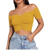 image:imageLYANER Womens Off Shoulder Ruched Short Sleeve Rib Knit Sexy Crop Top BlousePure Ginger