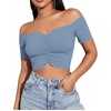 image:imageLYANER Womens Off Shoulder Ruched Short Sleeve Rib Knit Sexy Crop Top BlousePure Light Blue