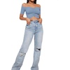 image:imageLYANER Womens Off Shoulder Ruched Short Sleeve Rib Knit Sexy Crop Top BlousePure Light Blue