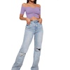 image:imageLYANER Womens Off Shoulder Ruched Short Sleeve Rib Knit Sexy Crop Top BlousePure Light Purple