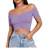 image:imageLYANER Womens Off Shoulder Ruched Short Sleeve Rib Knit Sexy Crop Top BlousePure Light Purple