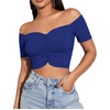 image:imageLYANER Womens Off Shoulder Ruched Short Sleeve Rib Knit Sexy Crop Top BlousePure Royal Blue