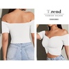 image:imageLYANER Womens Off Shoulder Ruched Short Sleeve Rib Knit Sexy Crop Top BlousePure White