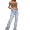 image:imageLYANER Womens Off Shoulder Ruched Short Sleeve Rib Knit Sexy Crop Top BlouseSolid Khaki