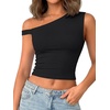 image:imageLYANER Womens Off The Shoulder Sleeveless Slim Fit Going Out Crop Top BlouseBlack