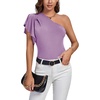 image:imageLYANER Womens One Shoulder Ruched Ruffle Short Sleeve Summer Elegant Blouse Shirt TopLight Purple