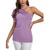 image:imageLYANER Womens One Shoulder Ruched Ruffle Short Sleeve Summer Elegant Blouse Shirt TopLight Purple