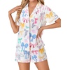 image:imageLYANER Womens Pajama Sets Striped Button Down Pj Set Sleepwear Shirt and Shorts Two Piece Lounge SetsChampagne
