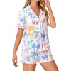 image:imageLYANER Womens Pajama Sets Striped Button Down Pj Set Sleepwear Shirt and Shorts Two Piece Lounge SetsChampagne