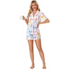 image:imageLYANER Womens Pajama Sets Striped Button Down Pj Set Sleepwear Shirt and Shorts Two Piece Lounge SetsChampagne
