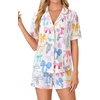 image:imageLYANER Womens Pajama Sets Striped Button Down Pj Set Sleepwear Shirt and Shorts Two Piece Lounge SetsChampagne