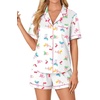 image:imageLYANER Womens Pajama Sets Striped Button Down Pj Set Sleepwear Shirt and Shorts Two Piece Lounge SetsCherry Print